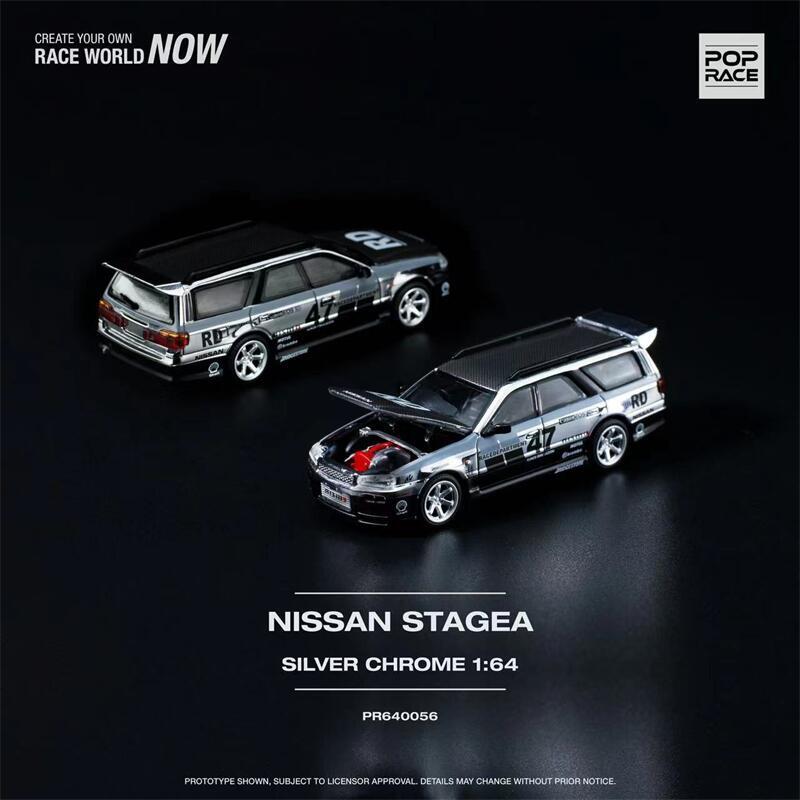 Pop Race 1:64 Nissan Stagea Chrome Silver Diecast Model Car
