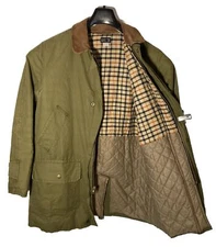 DAKS London Women Size L Chore Jacket-Khaki-Blanket/Quilt Lined-Made In England
