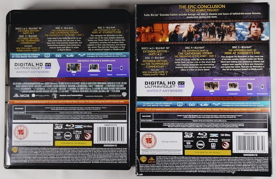 The Hobbit Battle of the Five Armies 3D Blu-Ray EXTENDED EDITION Used Misprinted - Image 2 of 4