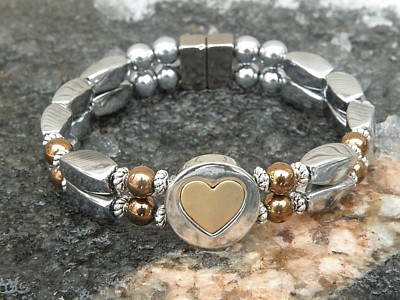Womens Silver n Copper Heart Magnetic Hematite Bracelet Anklet Love Nest Therapy