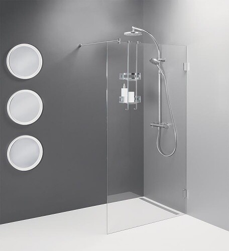Walk-In Glasduschwand mit Wand- beschlägen+Stabi.-Stange rund, 1080x2000x8mm ESG - Bild 1 von 1