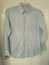 LACOSTE Sz 42 Light Blue Plaid Button-Down Collar Shirt Alligator LOGO Pocket