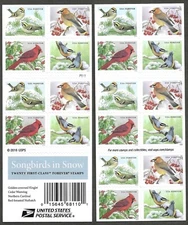 5126-29 MNH Booklet of First Class Forever stamps - "Songbirds in Snow"