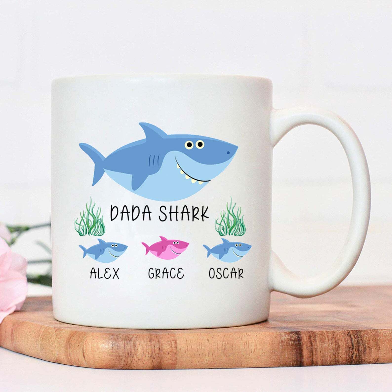 Personalised White Ceramic Mug 11oz Dada Shark Mug Birthday Gift Perfect Gift
