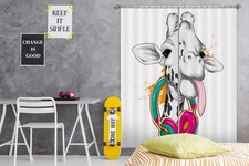 3D Cartoon Giraffe Headset ZHUA423 Photo Curtain Window Blockout Fabric Amy 2023