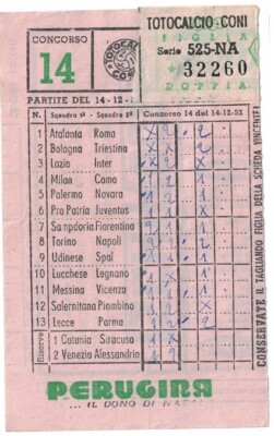 Card Totocalcio advertising cones Perugina year 1952/1953 no. 14