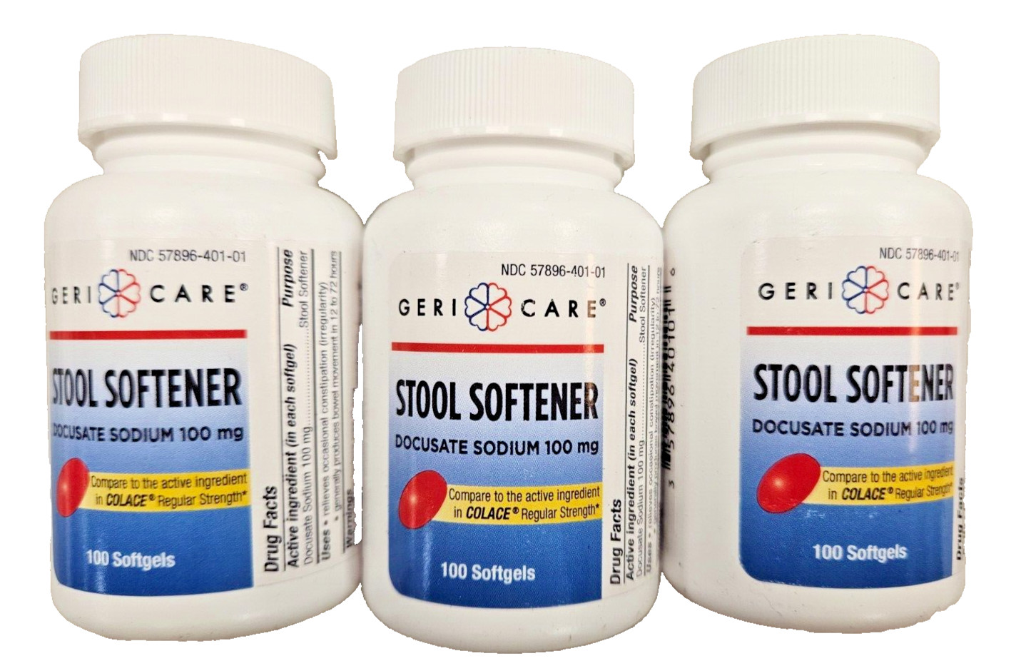GERICARE Stool Softener Docusate Sodium 100MG Softgels 100ct ( 3 pack )__