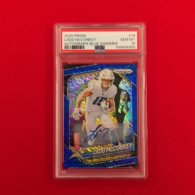 2025 Prizm Blue Shimmer Auto /25 Ladd McConkey SSP CHARGERS PSA 10
