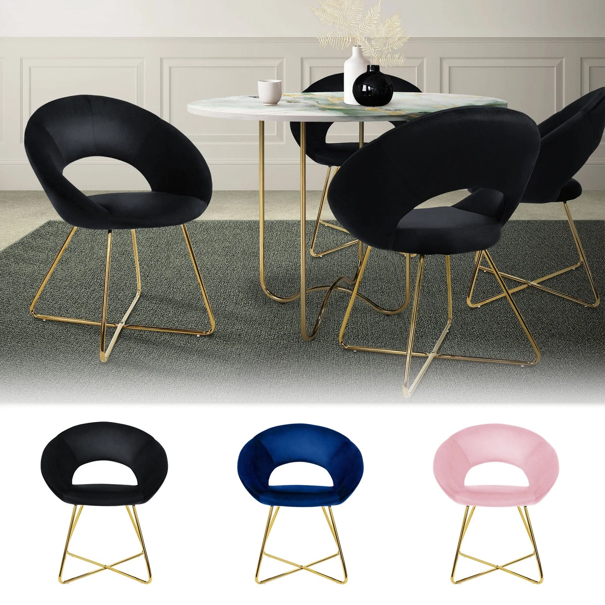 Set 1/2/4/6 Sillas de comedor tapizadas de terciopelo 64x53x77 cm color a elegir