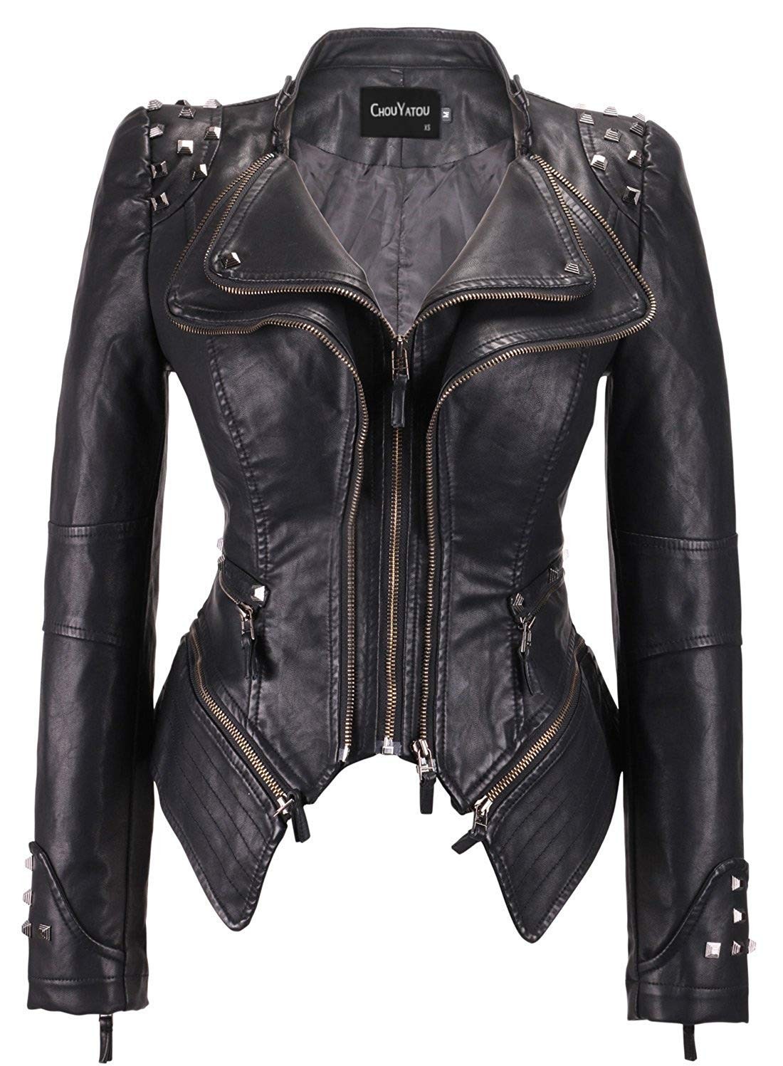 chouyatou Womens Fashion Studded Perfectly Shaping Faux Leat