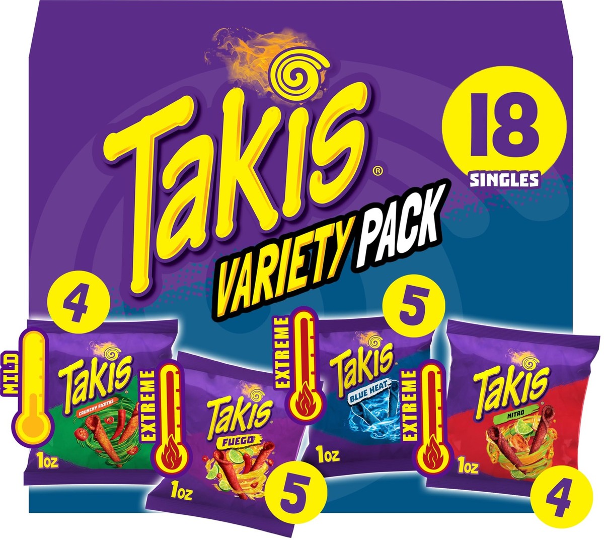 Takis 18 pc / 1 oz Variety Pack, Assorted Flavored Mixed 18 Count