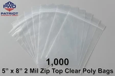 5"x 8" Clear 2 Mil Zip Top Seal Reclosable Poly Bags - 1,000 Bags - BPA Free
