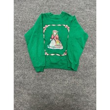 Hanes Sweatshirt Girls Size L 14-16 Green Vintage Victorian Graphic USA Made