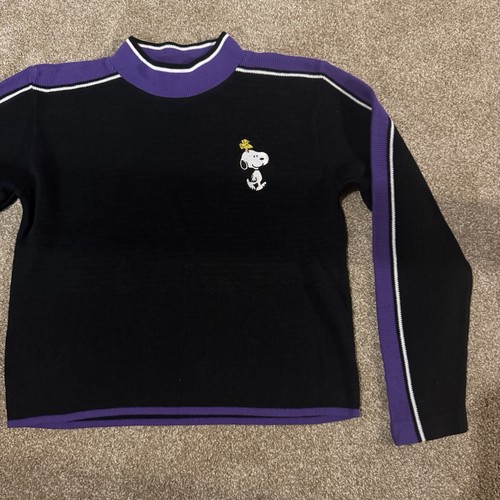 VTG Snoopy & Friends Black & Purple Long Sleeve Sweater Youth Size M? See Measur - Picture 2 of 11