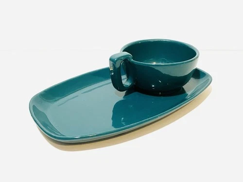 Vintage Frankoma Soup Bowl Mug 4SC & Sandwich Platter Tray 6P Blue