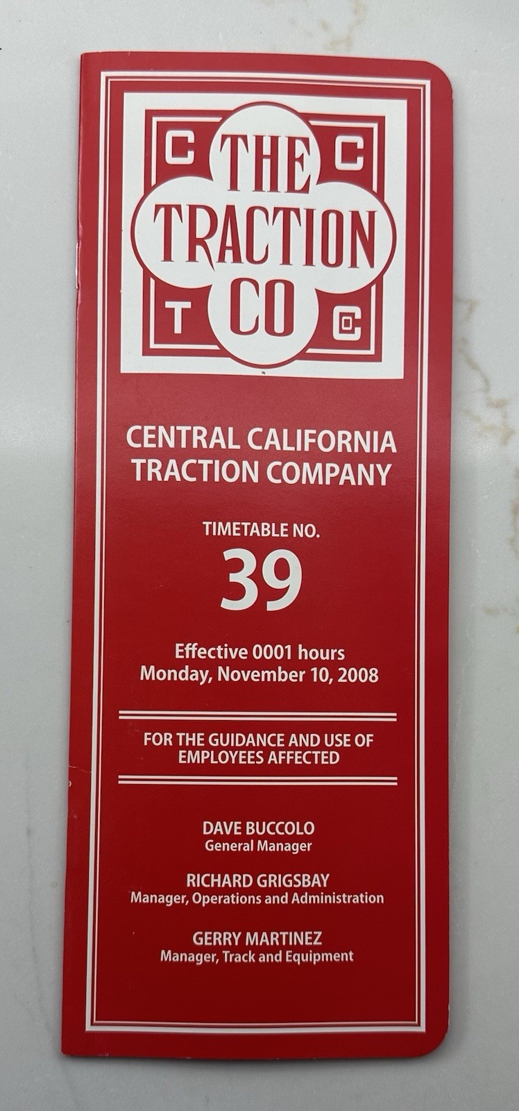 Central California Traction Company ETT  39  11/10/2008 CCT employee timetable