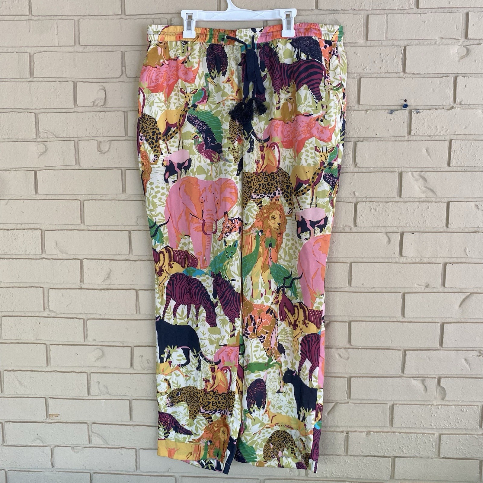 J.CREW Ratti Vibrante Exótico Safari Animal Estampado Sedoso Pantalones Mujer Talla 14