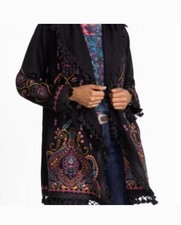 New Sz L Johnny Was Biya Angelia Floral Hoodie Jacket Boho Embroidered Cardigan