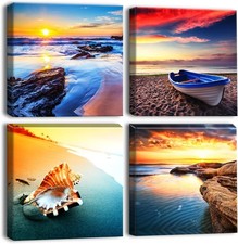 Artscope 4 Pieces Wall Art Canvas Prints - Sunset Seaside Scenery Picture Paint