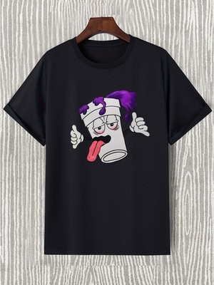Men's Casual T-shirt - Funny Cartoon Graphic Print - Trendy Round Neck Tee