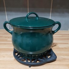 Vintage AGA Coalbrookdale Geeen Cast Iron Casserole Two Handle Soup Bean Pot
