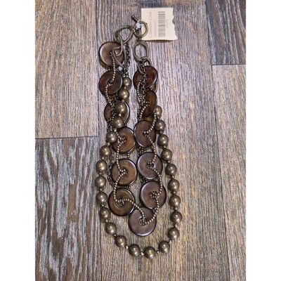 Coldwater Creek Womens Multi Strand Statement Necklace Brown Beads Brass Toggle