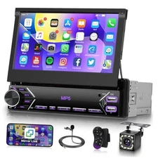 Single Din Flip Out Car Stereo Bluetooth 7 Inch Retractable Touch Screen Car 