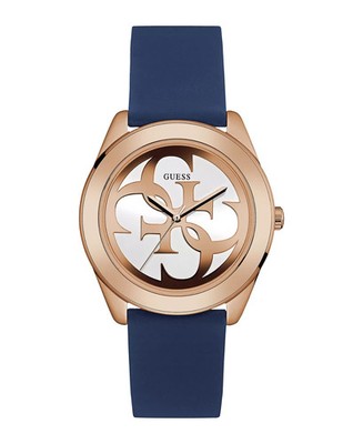 Guess Ladies G-Twist Silver Dial Blue Silicone Watch - W0911L6 NEW