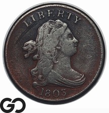 1803 Half Cent, Draped Bust *Scarce Survivor* VF+ Early American Copper
