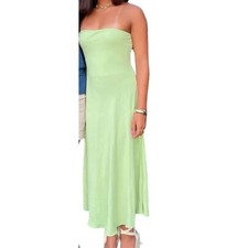 See You Monday Lime Green Strapless Open Back Midi Dress Size M Polyesters