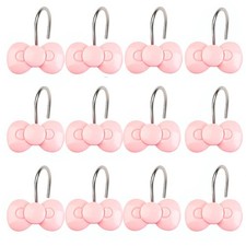 Pink Bow Shower Curtain Hooks Set of 12, Cute Resin Decorative Curtain Hooks ...