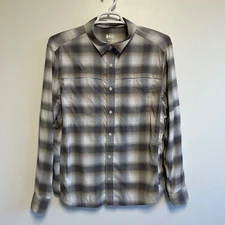 REI Co Op Men's Plaid Long Sleeve Button Up Shirt Size Medium Nylon Spandex