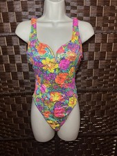 Vintage 80s/90s Pro Spirit Neon Floral One Piece Swimsuit 13/14 USA High Cut