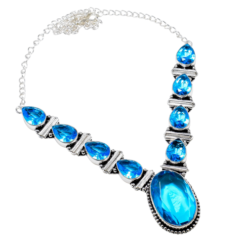 925 Sterling Silver Swiss Blue Topaz Gemstone Handmade Jewelry Necklace ...