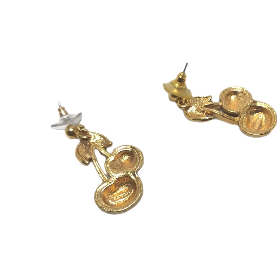 Pendientes Avon Cereza Vintage Esmalte Rojo Tono Dorado Pierced Firmados Foto 2 de 2