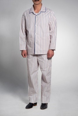 ADEL MODE Herren Pyjama Made in Germany 2 Teilig Lang Schlafanzug Gestreift 48/M