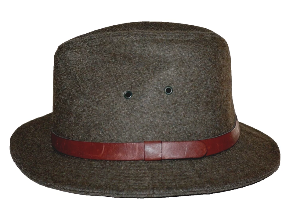 KANGOL хаки зеленый шерсти смесь и кедра коричневый кожаный полями шляпа средний 21» США - Изображение 4 из 4