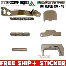 AGGRESSIVE ARMS FDE SLIDE RELEASE PINS LOCK REAR PLATE MAG CATCH GLOCK 43x 48