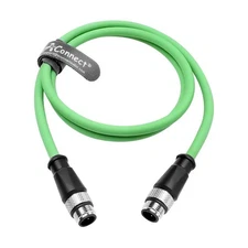 1m/3.3ft M12 D-Code 4-Pin Male to Male Ethernet Cable Cat6a High-Flex for Keyenc