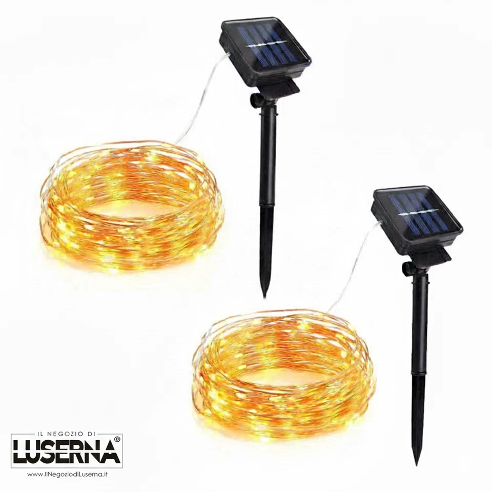 Catena Solare 12 M 100 LED Bianco Caldo IP65 Esterno – Luci Natalizie 2/4/6/8 pz - Immagine 2 di 4