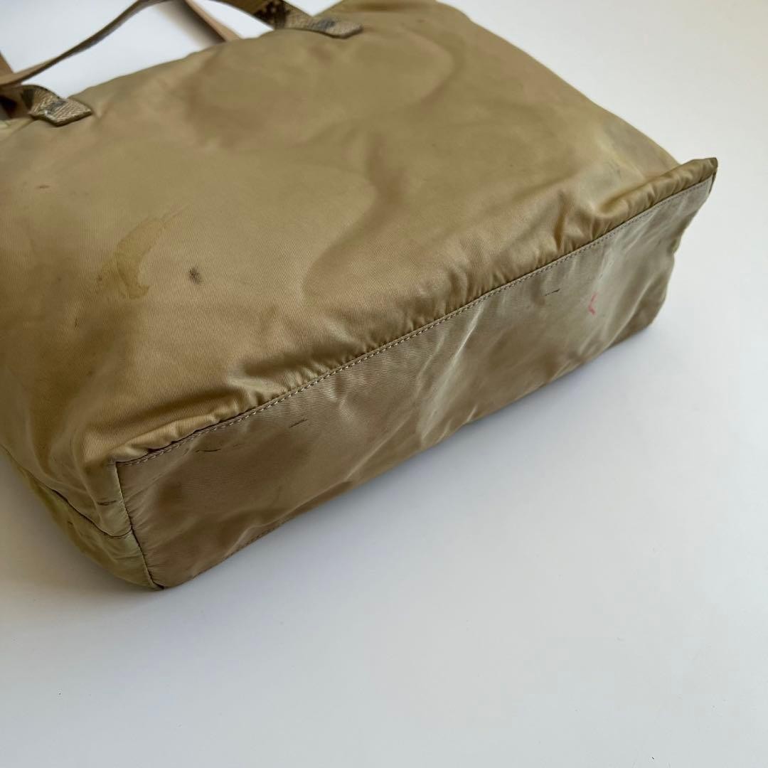 PRADA Nylon Leather Tote  Auth Beige Python Patte… - image 15