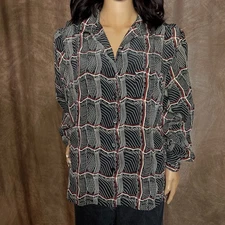 Cormani Collection Vintage Geometric Abstract Print Blouse Button Up Multicolor