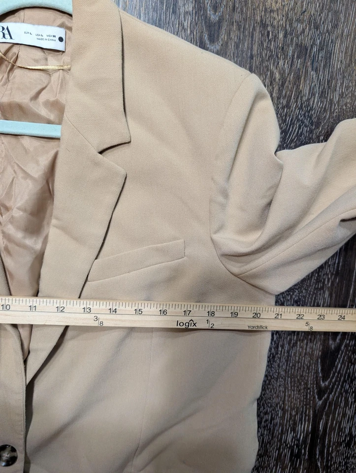 Blazer ZARA Mujer Grande Tostado Dos Botones Muesca Solapa Forrada Chaqueta Bolsillos Foto 4 de 4