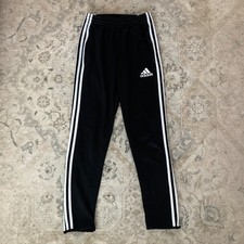Adidas Track Pants Youth L Black Athletic Joggers 3 Stripe Boys 14-16 Ankle Zip