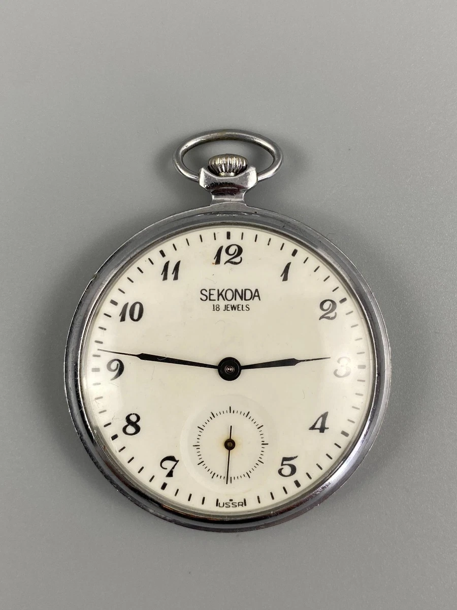 Reloj Bolsillo Vintage Sekonda Soviética URSS 18 Joyas Reloj Mecánico Raro