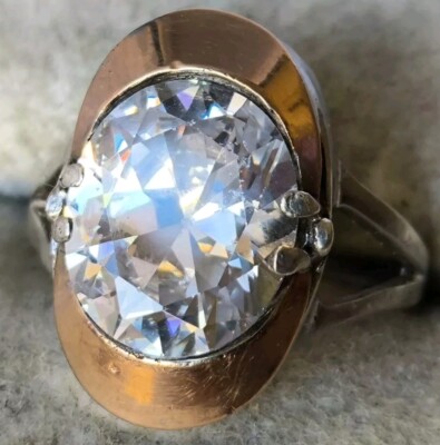 Vintage Ring size SILVER 925 and GOLD stamp 375 Ukraine white