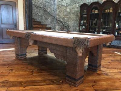 Hand-Crafted RUSTIC LOG Pool Table 'WILD WEST' for Log Home, Cabin