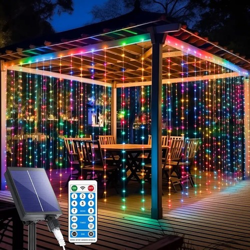 Outdoor Solar Curtain Fairy String Lights Hanging Gazebo Patio Window Garden - Picture 5 of 15