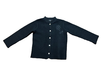 Nordic Design 100% Wool Embroidered Rich Black Jacket / Sweater MINT Size PM