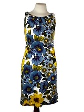 Nine West A-Line Dress  Size 2 Floral Sleeveless Gold Blue Business